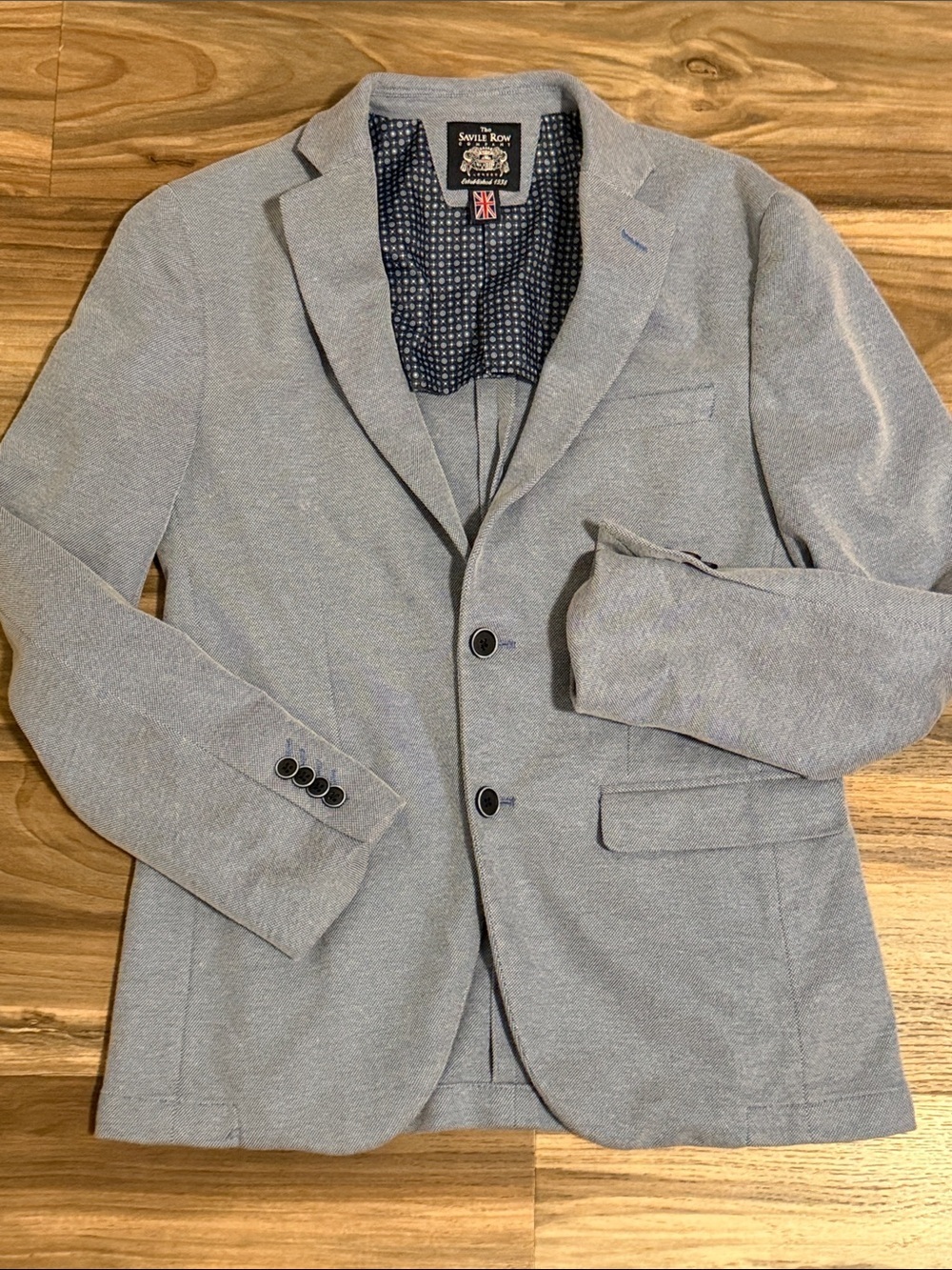 Savile Row Men's 36S Blue Notch Lapel Knit Blazer Sport Coat Cotton Blend